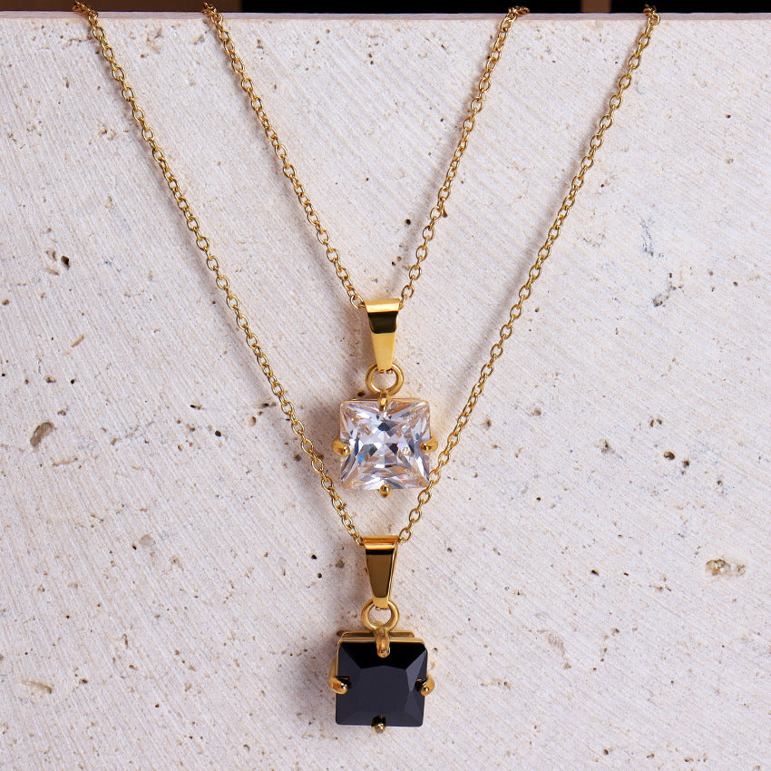 Collar Prisma con Circonita y Baño de Oro 18K — Collar Dorado Mujer