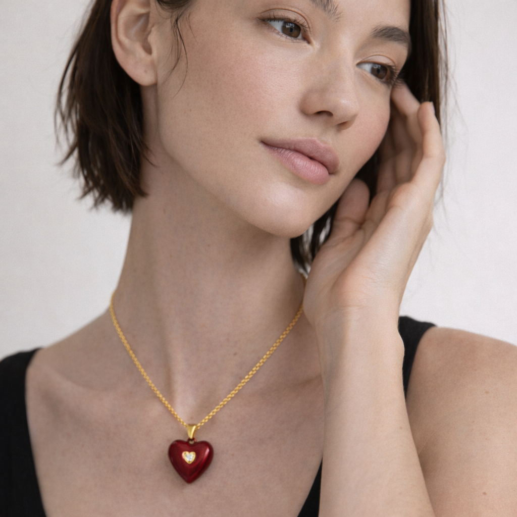 Collar Corazón Rojo | Plata de ley 925 bañada en oro 18k