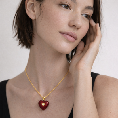 Collar Corazón Rojo | Plata de ley 925 bañada en oro 18k