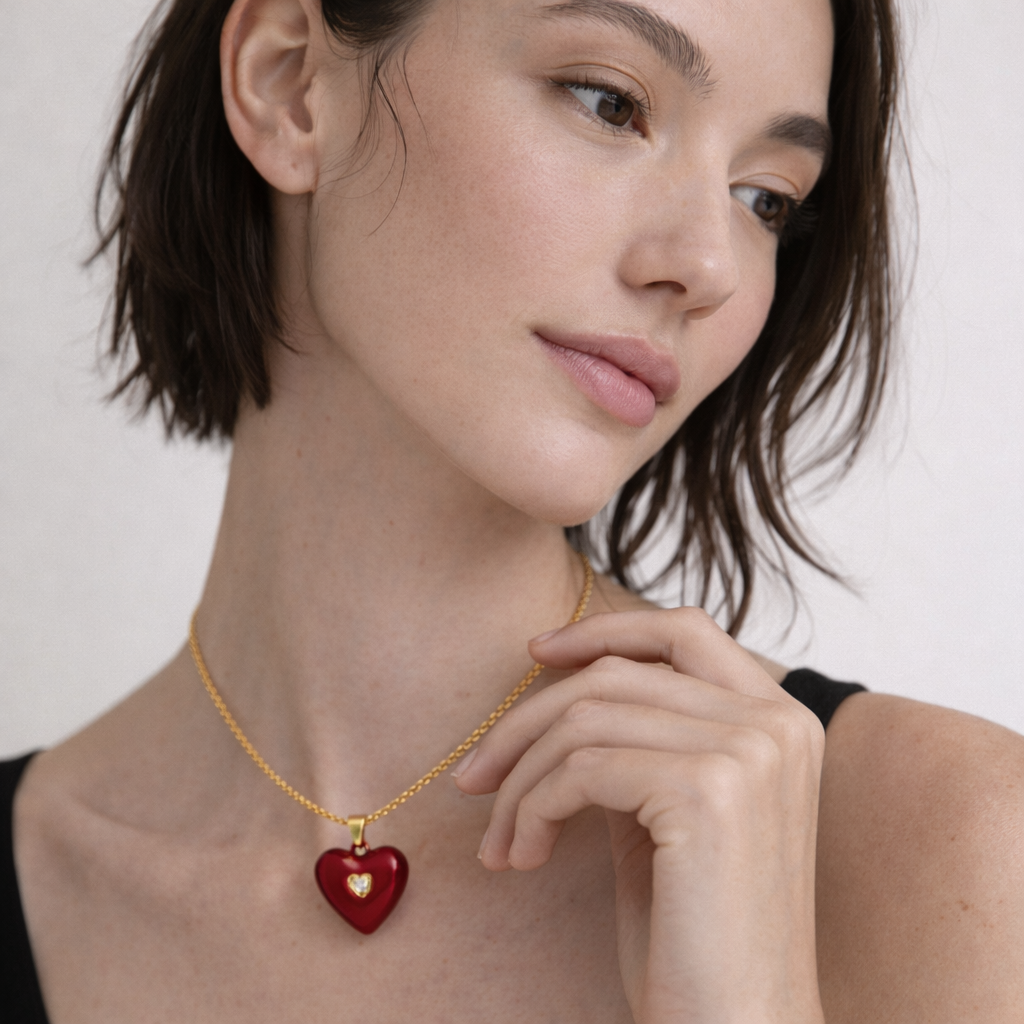 Collar Corazón Rojo | Plata de ley 925 bañada en oro 18k