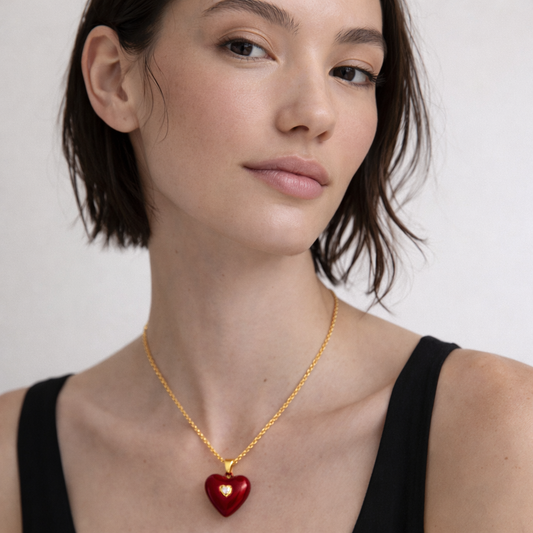Collar Corazón Rojo | Plata de ley 925 bañada en oro 18k