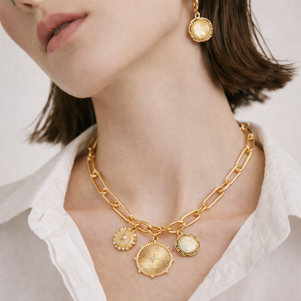 Collar Helia — Plata de ley bañada en oro 18k. Acabado pulido.