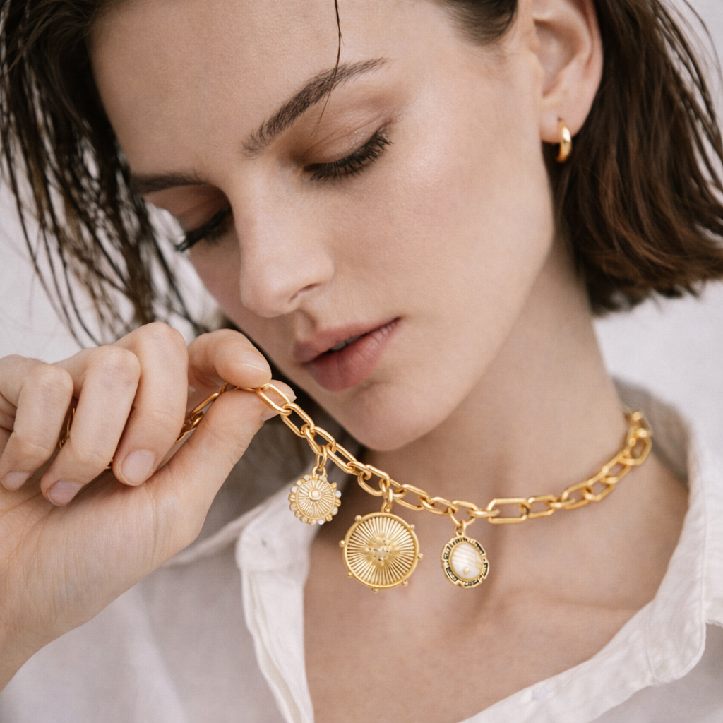 Collar Helia — Plata de ley bañada en oro 18k. Acabado pulido.